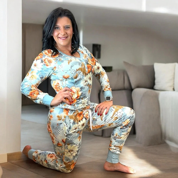 Shirley & Stone Blue Boho Floral‎ Blue Lounge Pajama Set for Women comfortable - Picture 10 of 12